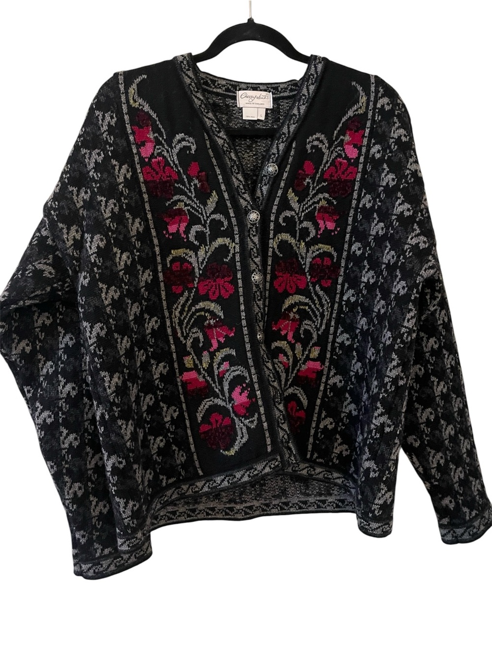 Cherry Lewis 100% Wool Cardigan vintage size L